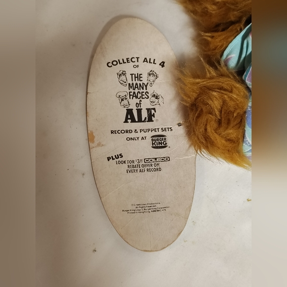 Alf Hand Puppet Burger King 1988 Hawaiian Shirt Vintage 11" - Picture 6 of 7